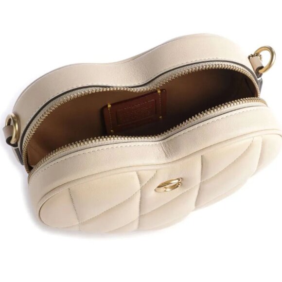 Coach Quilted Leather Heart Crossbody Small Shoulder Bag Ivory Brass CE725 Nappa - Picture 12 of 14